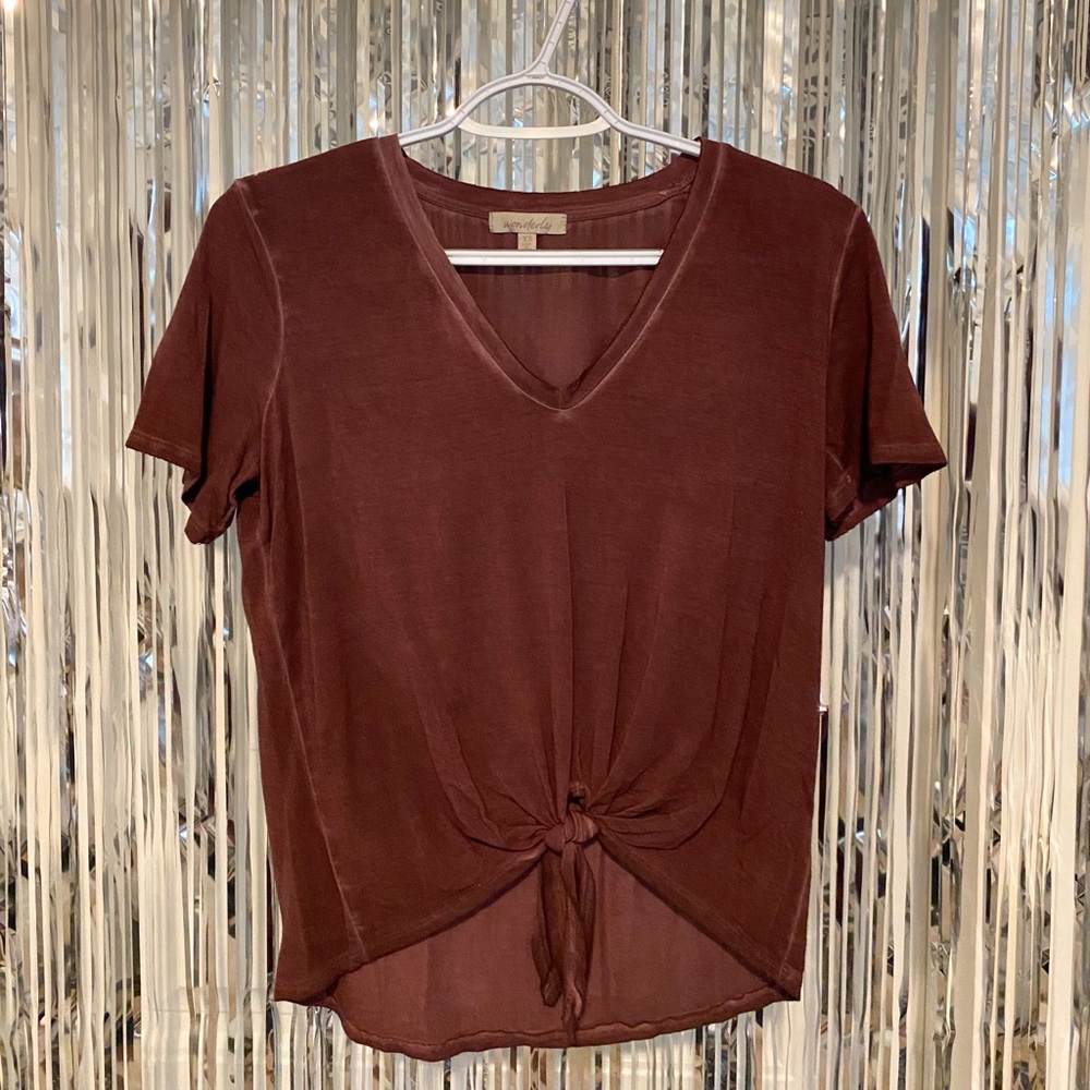 Burgundy tie front top